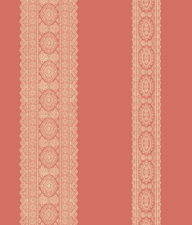 Brynn Coral Paisley Stripe Wallpaper