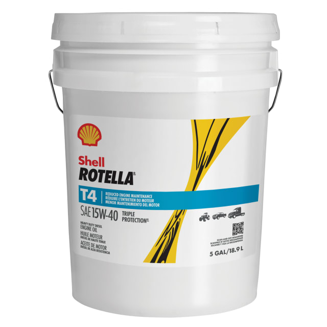 Huile moteur diesel Shell Rotella T4 Triple Protection 15W-40, seau de 5 gallons