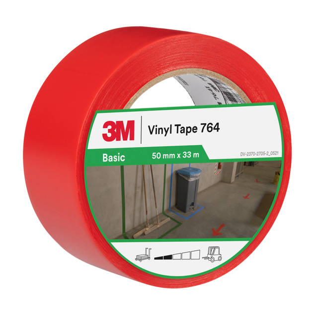 3M™ Allzweck-PVC-Klebeband 764, Rot, 50 mm x 33 m, 0.13 mm, Einzeln verpackt