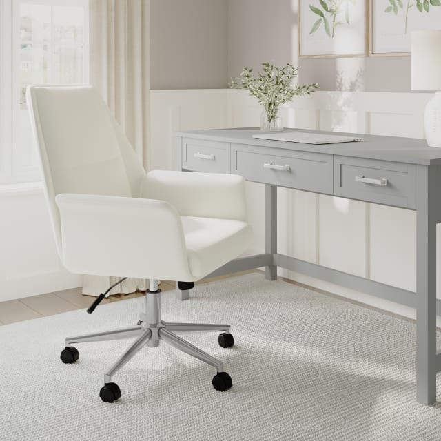 Maxine Upholstered Office Chair in White/Polished Nickel