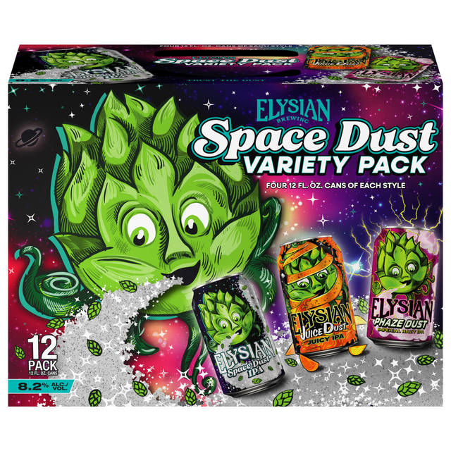 Elysian Dust Variety Pack 12x12 oz Can Pack CARRIER - Juice Dust, Space Dust, Phaze Dust