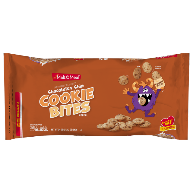 Malt-O-Meal Chocolatey Chip Cookie Bites Kids Breakfast Cereal, Family Size, 34 oz Resealable Bag