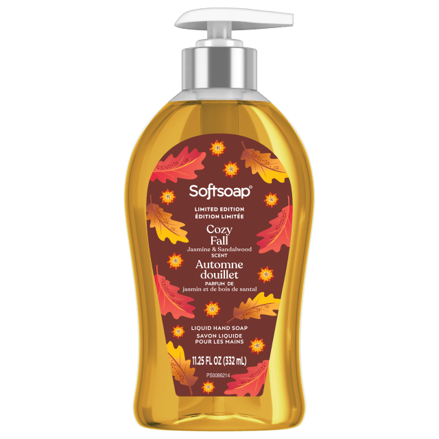 Savon liquide pour les mains Softsoap Confort d'automne en édition limitée, Savon pour les mains cuisine et salle de bains, Parfum Jasmin et bois de santal, Flacon à pompe de 332 ml