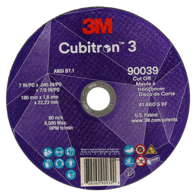 Disco de Corte 3M™ Cubitron™ 3, 90039, 60+, T1, 180 mm x 1.6 mm x 22 mm