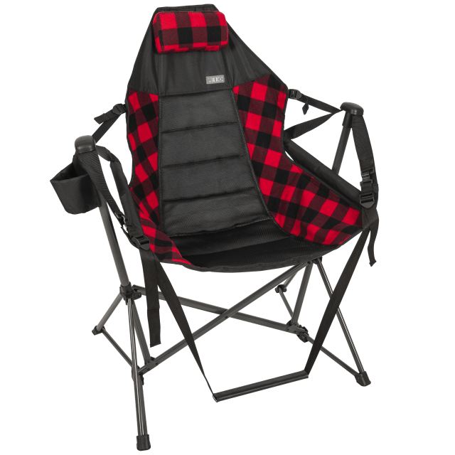 Rio Swinging Hammock Chair With Footrest In Buffalo Plaid Fleece