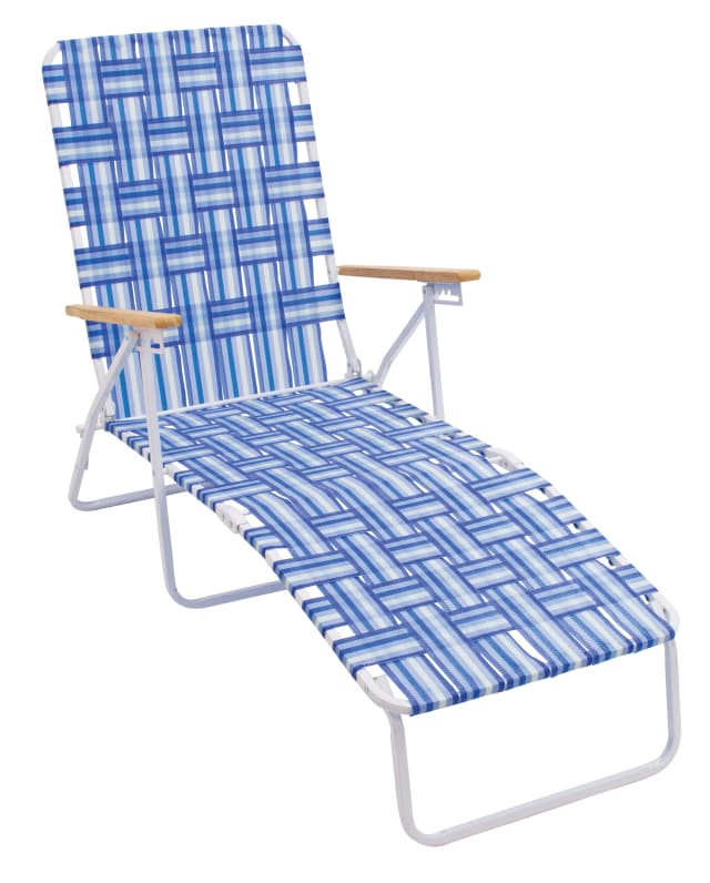 CAMP & GO 4-Position Folding Web Lawn Chair Beach Lounger, Blue/White