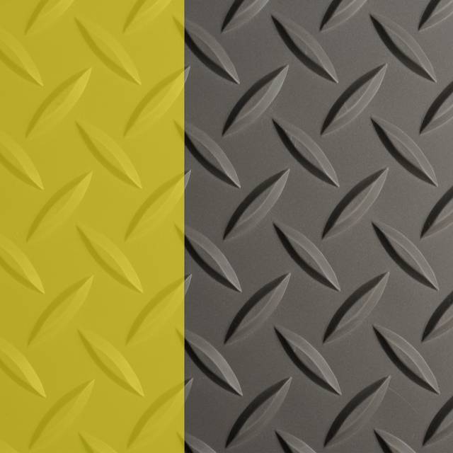 OBSOLETE WorkForce Vinyl Diamond Plate Commercial Grade Matting, 1/8" x 24" x 8', Gray w/ Yellow Border
