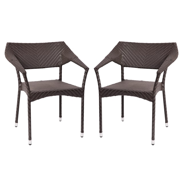Jace Set of 2 Commercial Grade Stacking Patio Chairs, All Weather PE Rattan Wicker Patio Dining Chairs in Espresso