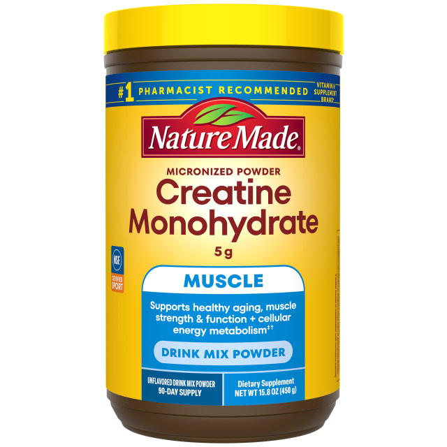 Nature Made Micronized Creatine Monohydrate Powder 5 g per serving, Unflavored Drink Mix Powder, Muscle Support, 450 g, 90 day supply