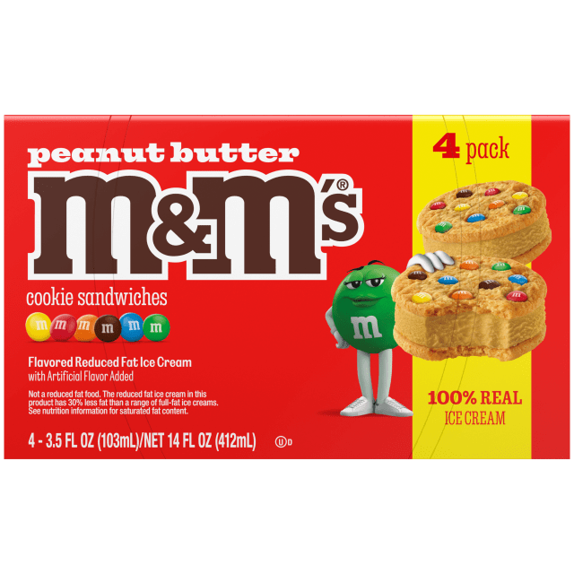 M&M'S Peanut Butter Ice Cream Sugar Cookie Sandwiches Dessert, 4 Pack, 3.5 Oz