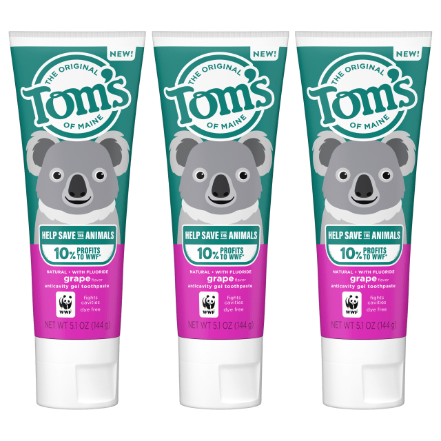 Tom's of Maine Help Save the Animals Children's Natural Flouride Toothpaste, Grape, 5.1 oz. 3-pack