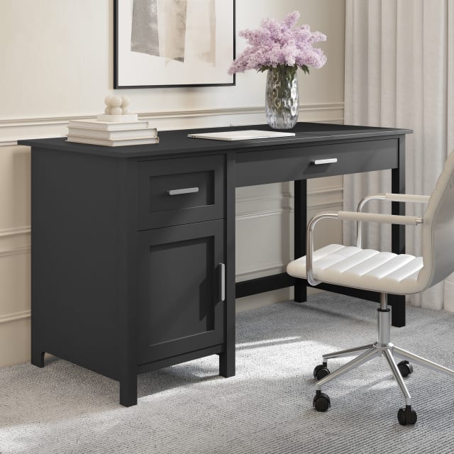 Hutton Shaker Style Home Office Desk with Storage in Black with Brushed Nickel Hardware