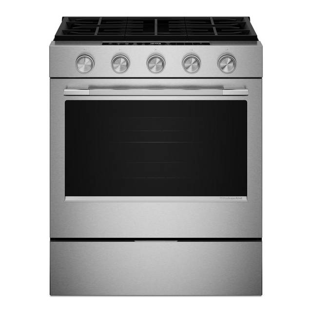 KitchenAid 5 Cu. Ft. Smart Slide-In Natural Gas Range in PrintShield™ Stainless Finish, Model KSGS330SPS