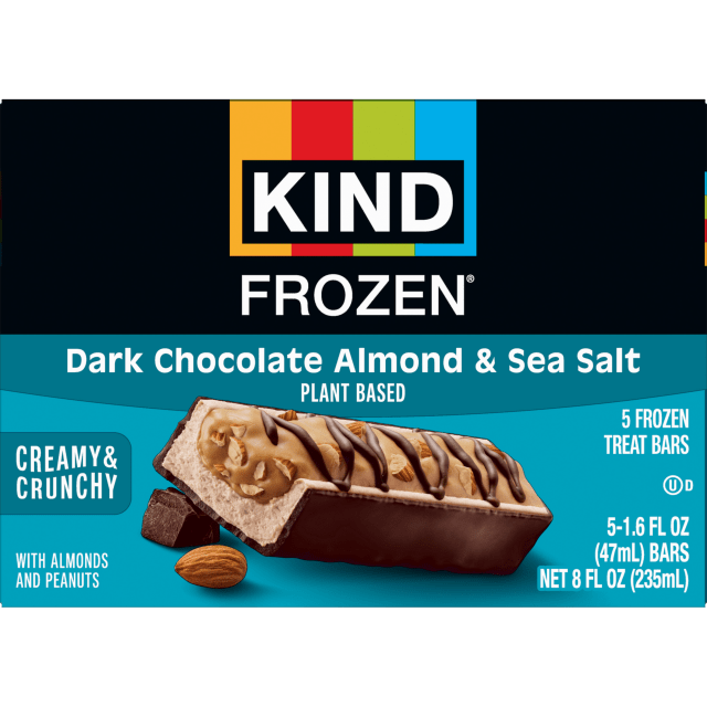 KIND FROZEN Plant Based Frozen Treat Bar, Dark Chocolate Almond Sea Salt & Nut Treat Bars, 5 Pack, 1.6 Oz Bars
