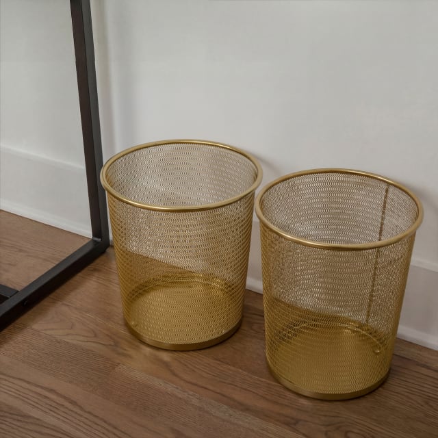Ryder Set of 2 Gold Mesh Metal Trash Cans for Home or Office, 4.5 Gallon Capacity
