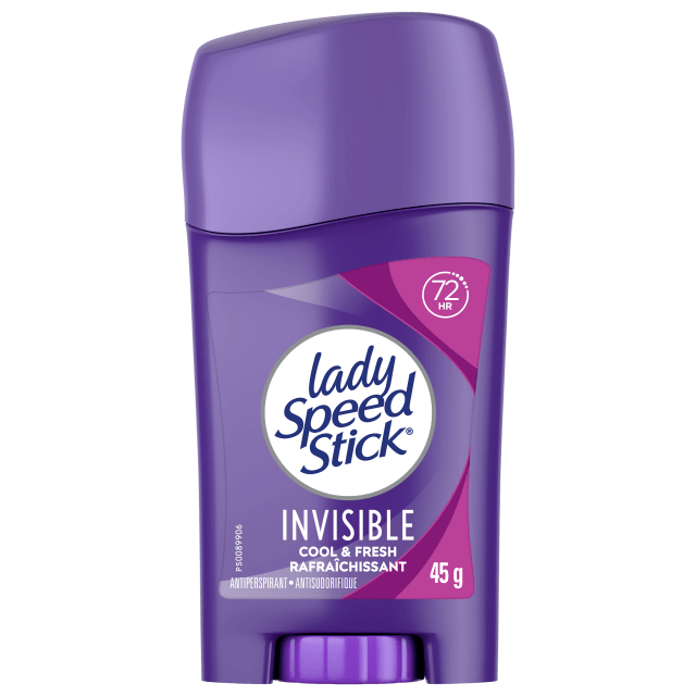 Déodorant antisudorifique Lady Speed Stick pour femmes, protection de 72 heures contre les odeurs et la transpiration, Invisible Dry, parfum Rafraîchissant, bâton de 45 g