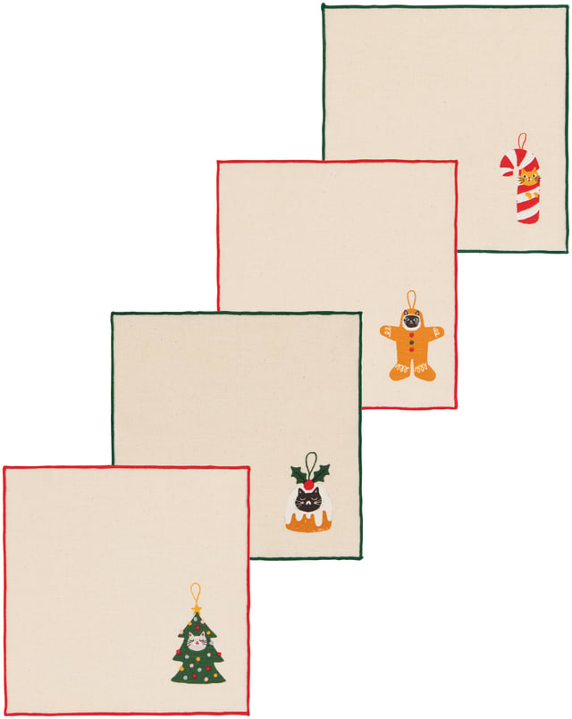 Bauble Cats Christmas Printed Cocktail Napkins Set of 4 Assorted