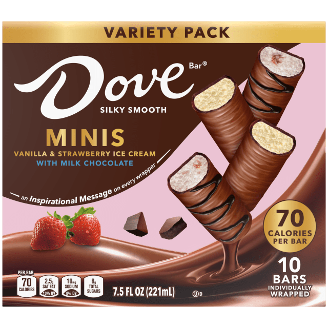 DOVE Vanilla & Strawberry Ice Cream Mini Milk Chocolate Individually Wrapped Ice Cream Bars Assortment, 10 Pack, 0.75 Oz Bars