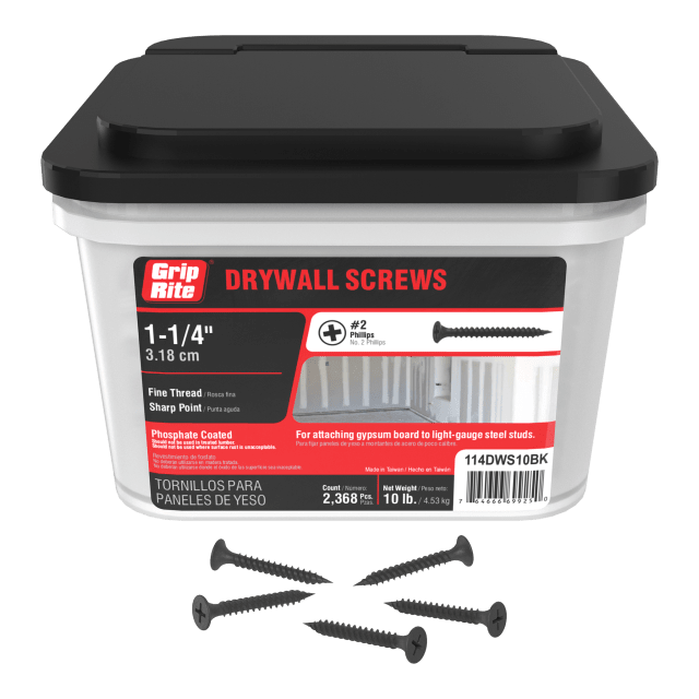 Grip-Rite 6 X 1-1/4" Fine Dw Screw 10#Bk Hand Drive Drywall Screws