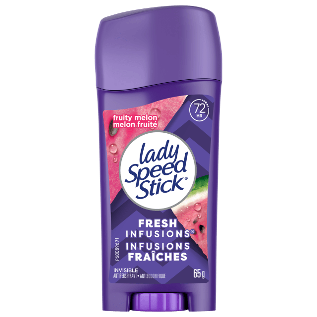 Déodorant antisudorifique Lady Speed Stick Fresh Infusions pour femmes, protection de 72 heures contre les odeurs et la transpiration, Invisible Dry, parfum Melon juteux, bâton de 65 g