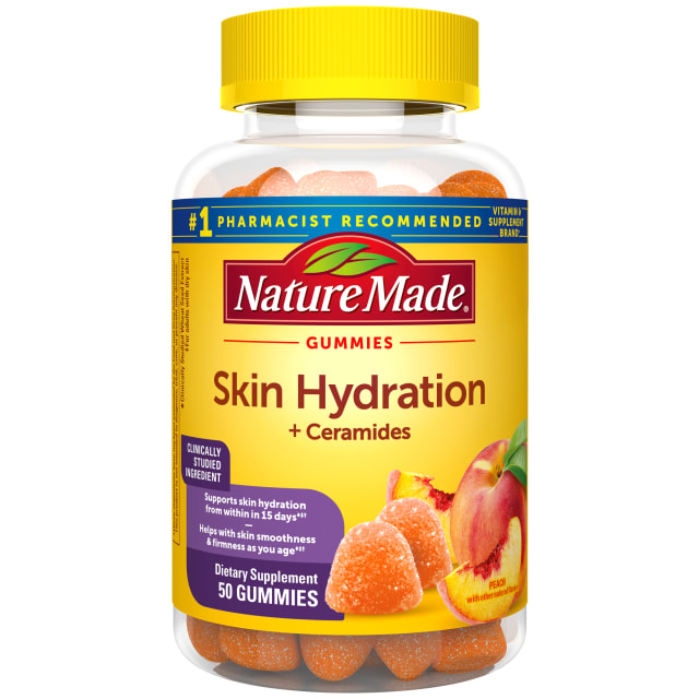 Nature Made Skin Hydration Gummies Plus Plant-Sourced Ceramides, Support Healthy Skin As You Age, with Biotin & Vitamin C, 50 Gummies, 25 Day Supply