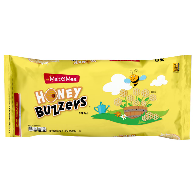 Malt-O-Meal Honey Buzzers Breakfast Cereal, Super Sized Honey Cereal, 30 oz Resealable Bag