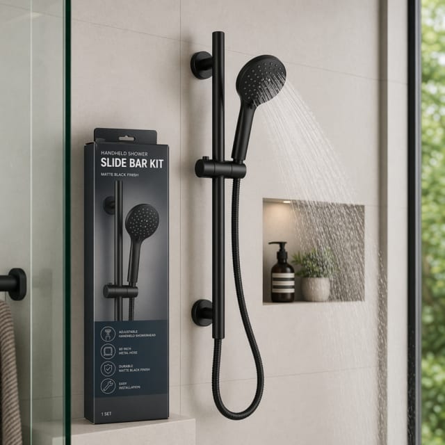 3-Spray Handheld Shower Slide Bar Kit in Matte Black