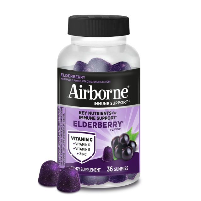 Airborne Elderberry + Zinc &amp; Vitamin C Gummies for Adults,Immune Support with Antioxidants Vitamins C, D &amp; E, Elderberry Flavor - 36 ct