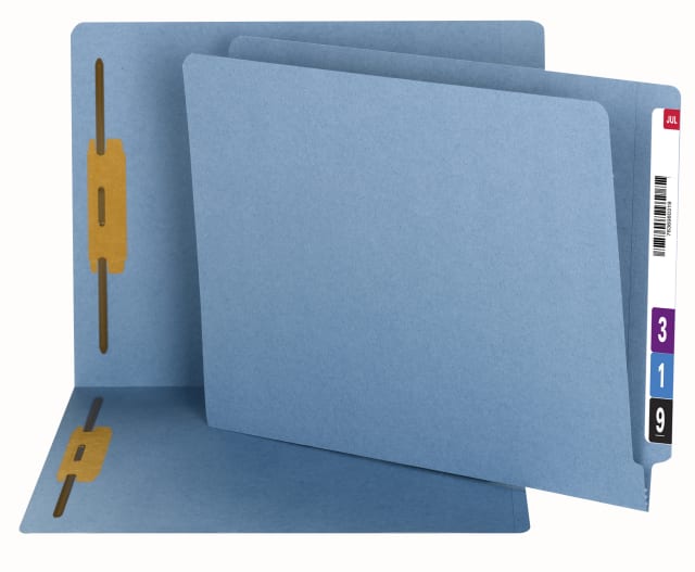 100% Recycled Shelf-Master® Reinforced End Tab Fas, Straight Cut, Blue, Letter