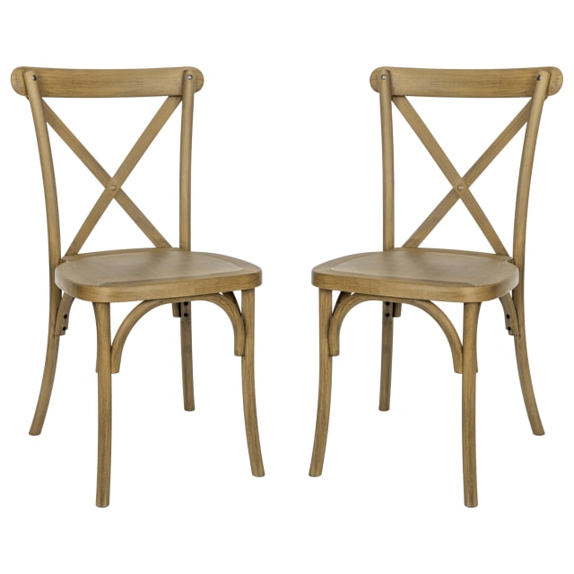HERCULES 2 Pack Commercial Chestnut Indoor/Outdoor Wood Look Stackable Resin Cross Back Chair