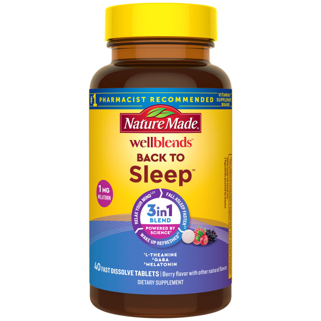 Nature Made Wellblends Back To Sleep, Lower Dose Melatonin 1 mg, L theanine 100 mg and GABA 100mg, Sleep Supplement, 40 Fast Dissolve Tablets