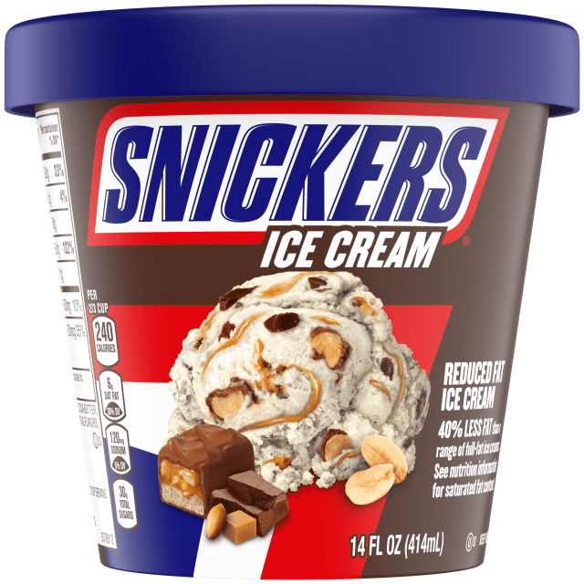 SNICKERS Ice Cream Reduced Fat Vanilla Ice Cream, Caramel, and Snickers Candy Bar Pieces, 14 Oz