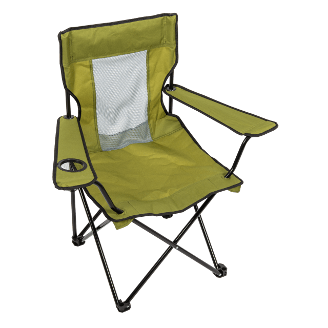Camp &amp; Go Portable Folding Mesh Back Quad Camping Chair with Cup Holders and Carrying Bag, Moss