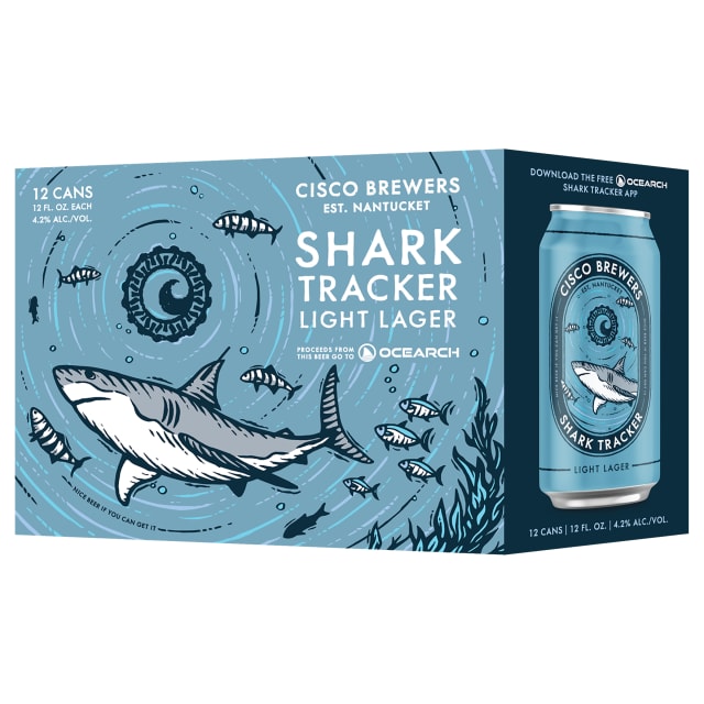 Cisco Brewers Shark Tracker Light Lager, 12 Pack Beer, 12 fl. Oz. Cans, 4.2% ABV