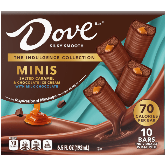 DOVE Ice Cream Minis, Milk Chocolate Salted Caramel Chocolate Ice Cream Bars, 10 Pack, 6.5 Oz