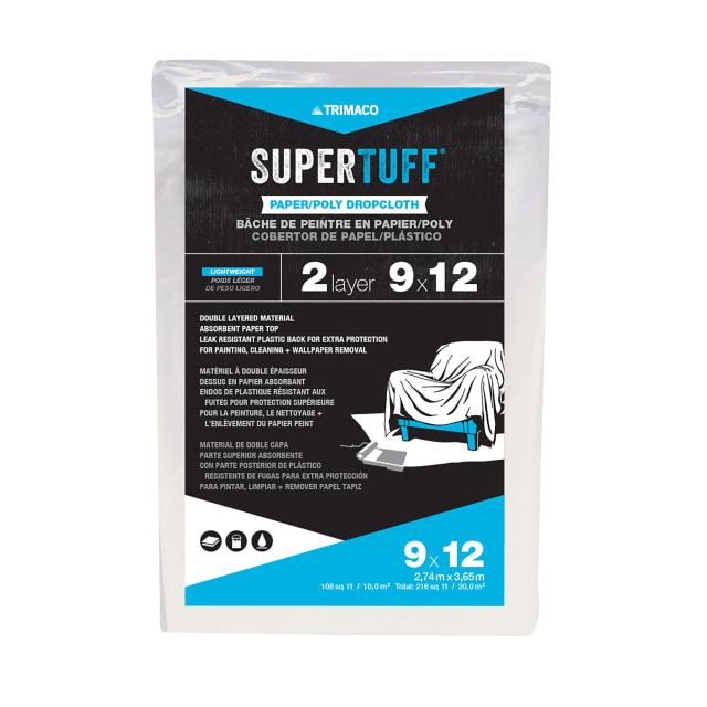 SuperTuff® Paper/Poly Dropcloth, 9'x12', 2pk