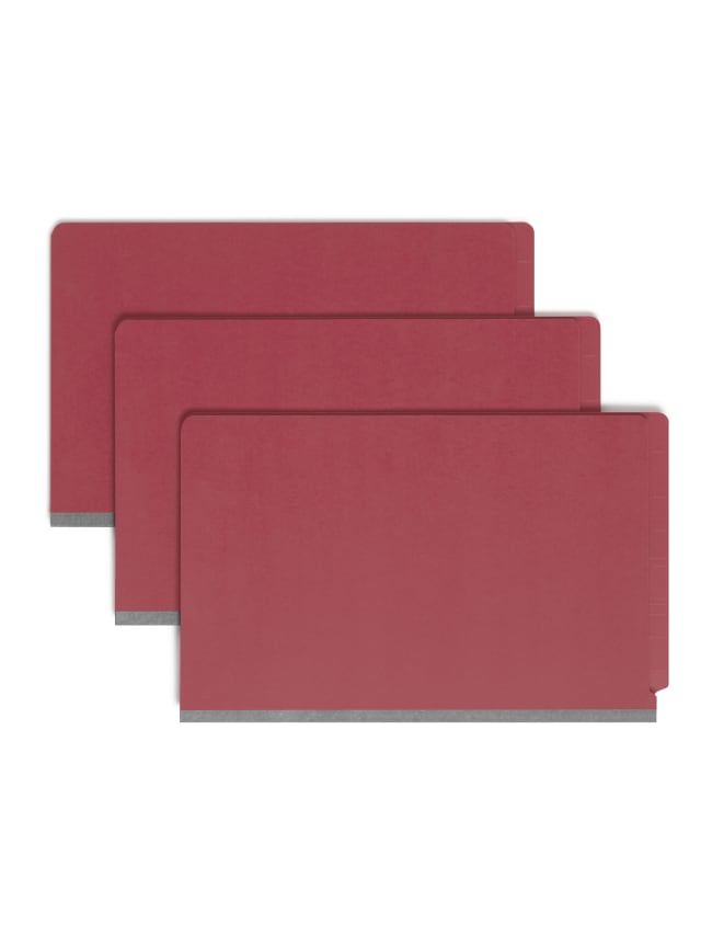100% Recycled End Tab Classification File Folders, SafeSHIELD, Straight Cut, 2 Expansion, 2 Dividers, Bright Red, Legal