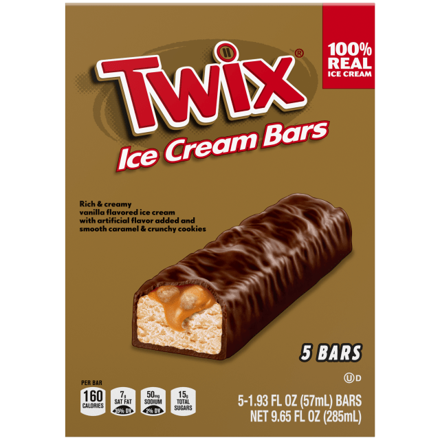 TWIX Ice Cream Bars Vanilla Caramel Chocolatey Cookie Dessert Bar Individually Wrapped, 5 Pack, 1.93 Oz Bars