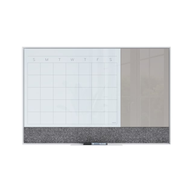 Aluminum Frame Glass Magnetic Combo Calendar Board, White, Assorted Colors, 23" x 35", 3 x 2