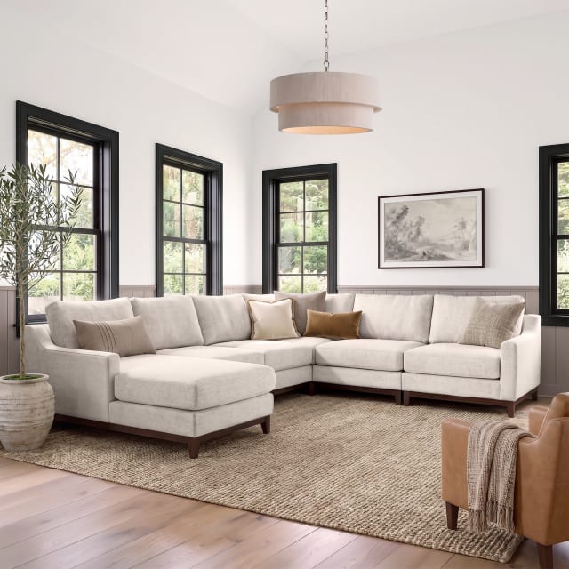 Bedford 5-Piece Modular Sectional Set, Double Center Seat, Left Facing Chaise, Corner Unit, Center Unit, Right Facing Unit, Ivory
