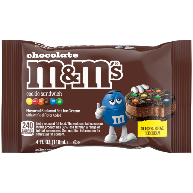 M&amp;M'S Ice Cream Chocolate Cookie Sandwich, Reduced Fat Chocolate Ice Cream Dessert Cookie Sandwich, 4 Oz