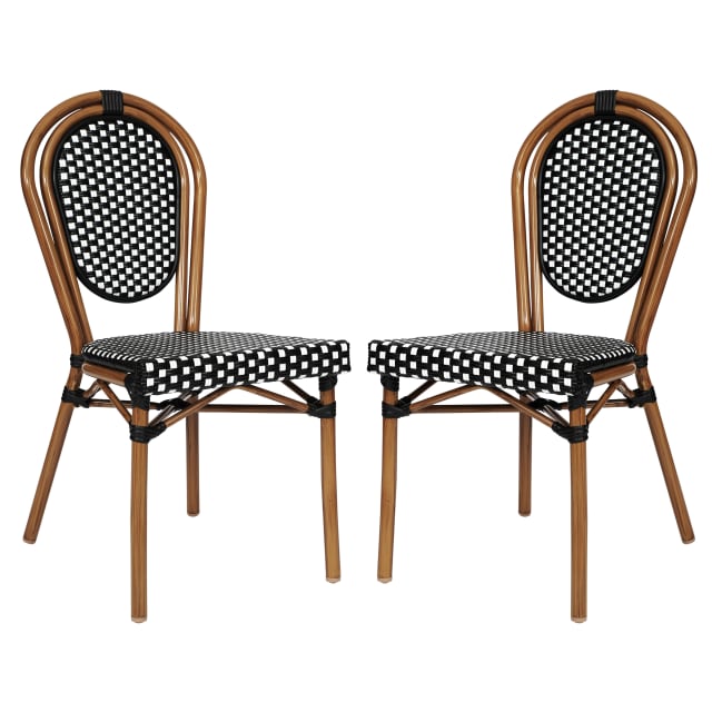 2 Pack Lourdes Indoor/Outdoor Commercial Thonet Bistro Stack Chair Natural/White PE Rattan and Bamboo Aluminum Frame in Natural