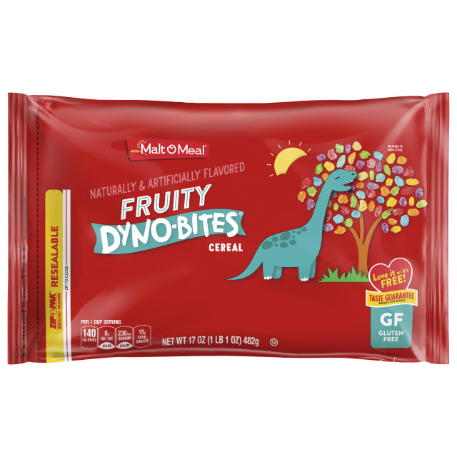 Malt-O-Meal Fruity Dyno Bites Cereal, Gluten Free Breakfast Cereal with Fruity Flavor, 17 oz Bag
