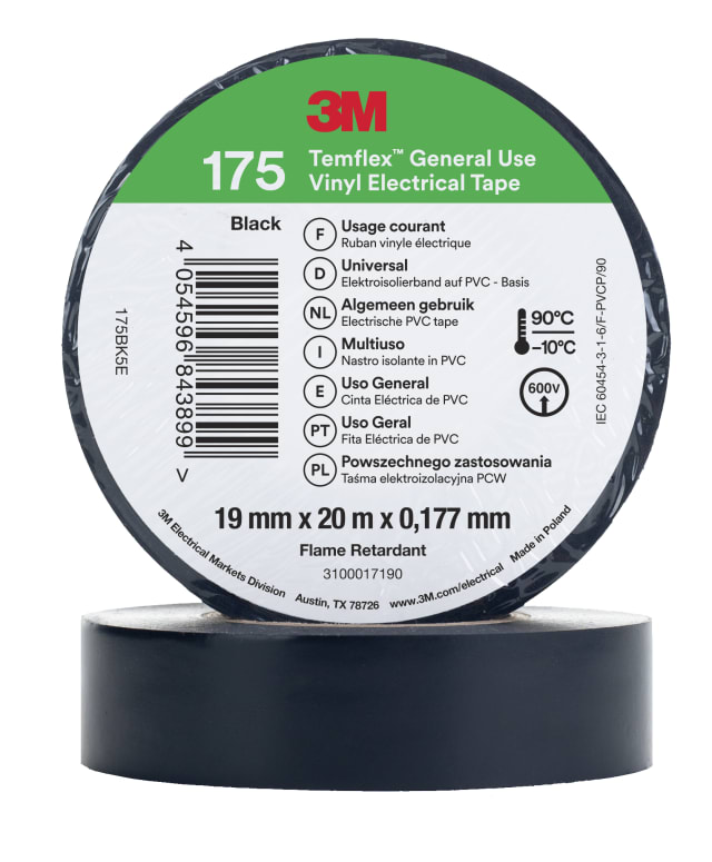 3M™ Temflex™ Vinyl-Isolierband 175, Schwarz, 19 mm x 20 m