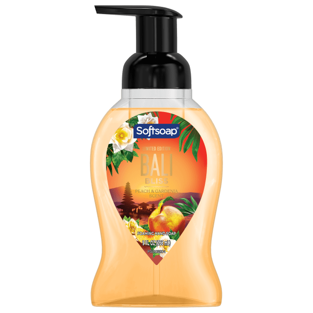 Softsoap Limited Edition Bali Bliss Foaming Liquid Hand Soap, pH Balanced and Paraben Free, Peach and Gardenia Scent, 9 fl oz