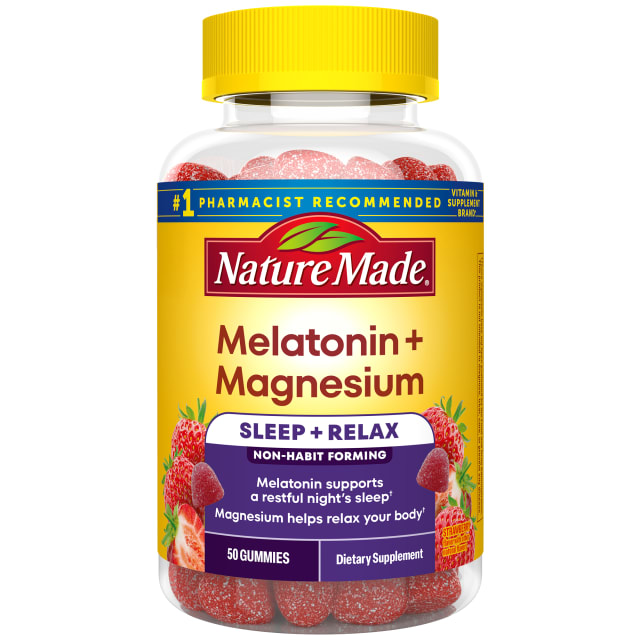 Nature Made Melatonin + Magnesium Gummies, Sleep and Relax Support, Melatonin 3mg Non-Habit Forming Sleep Aid, Magnesium Citrate, 50 Gummies