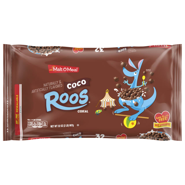Malt-O-Meal Coco Roos Breakfast Cereal, Crunchy Chocolate Puffs, Family Bulk Size, 32 oz Bag