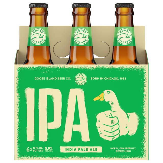 Goose Island IPA 6x12 oz Glass Bottle Basket CARRIER - WRAP BASKET - Spec Update and Remove Spot UV