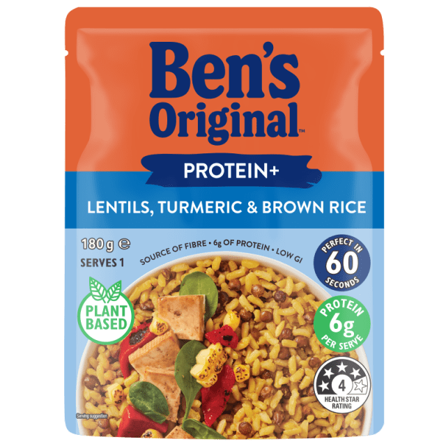 BEN'S ORIGINAL Microwave Rice Protein+ Lentils, Turmeric &amp; Brown Rice 180g Pouch