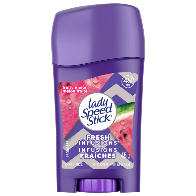 Lady Speed Stick Fresh Infusions Antiperspirant Deodorant for Women, 72 HR Sweat &amp; Odor Protection, Invisible Dry, Fruity Melon Scent, 45 g Stick